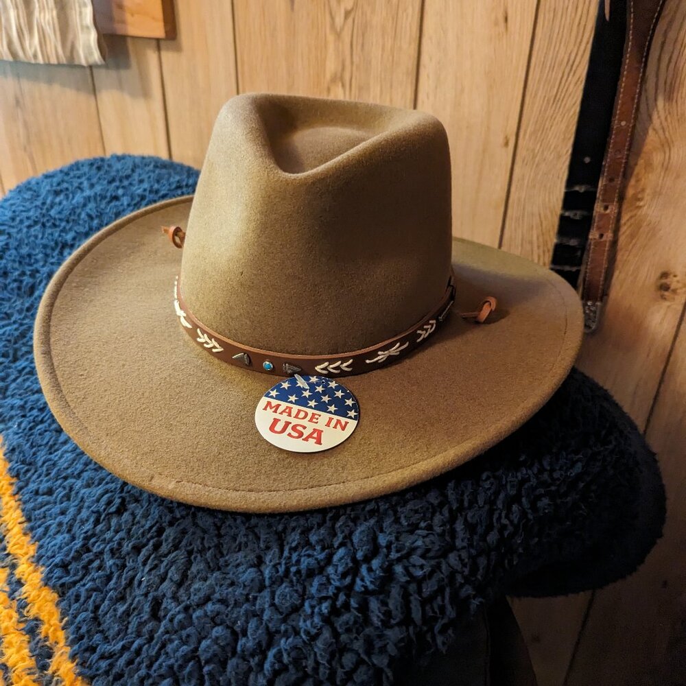 Stetson Olive Felt Western Hat with Brown Leather Band and Turquoise
